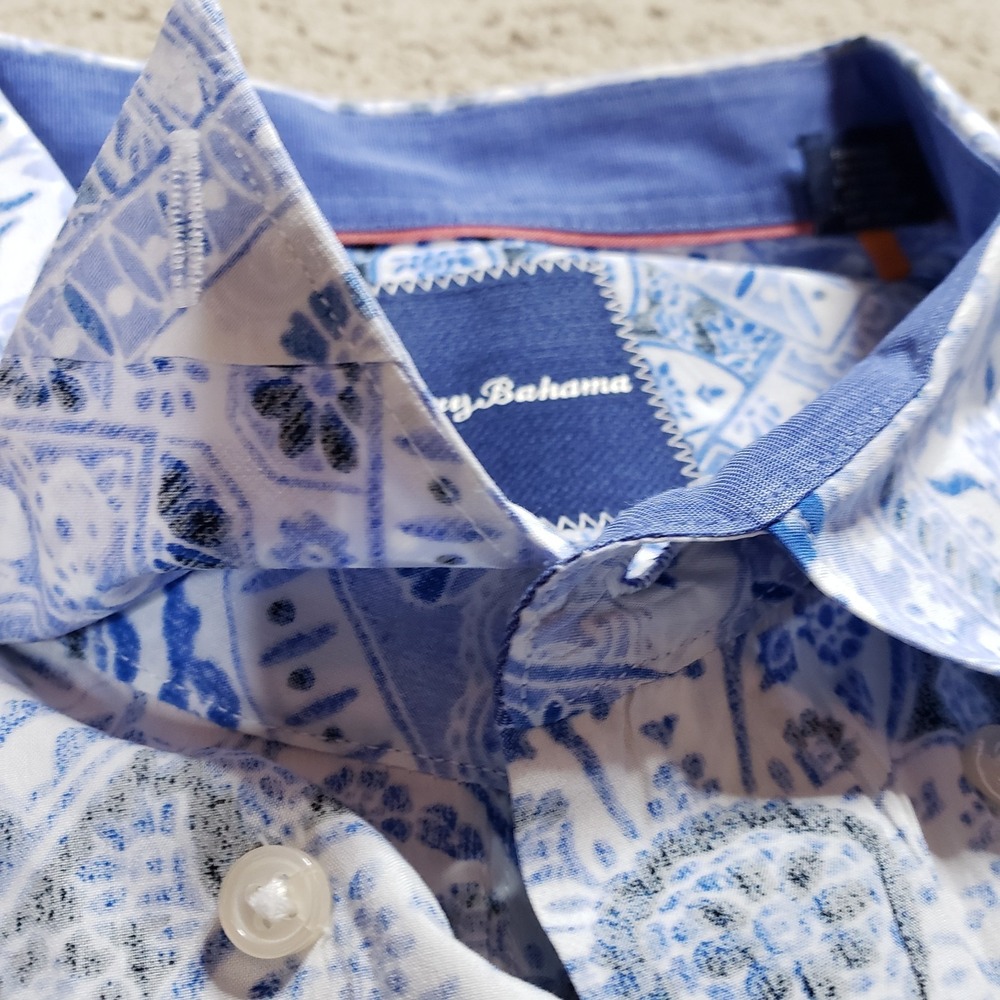 Tommy Bahama Shirt XL Blue Mediterranean Mykonos Reverse Print Flip Silk Summer - Picture 6 of 14